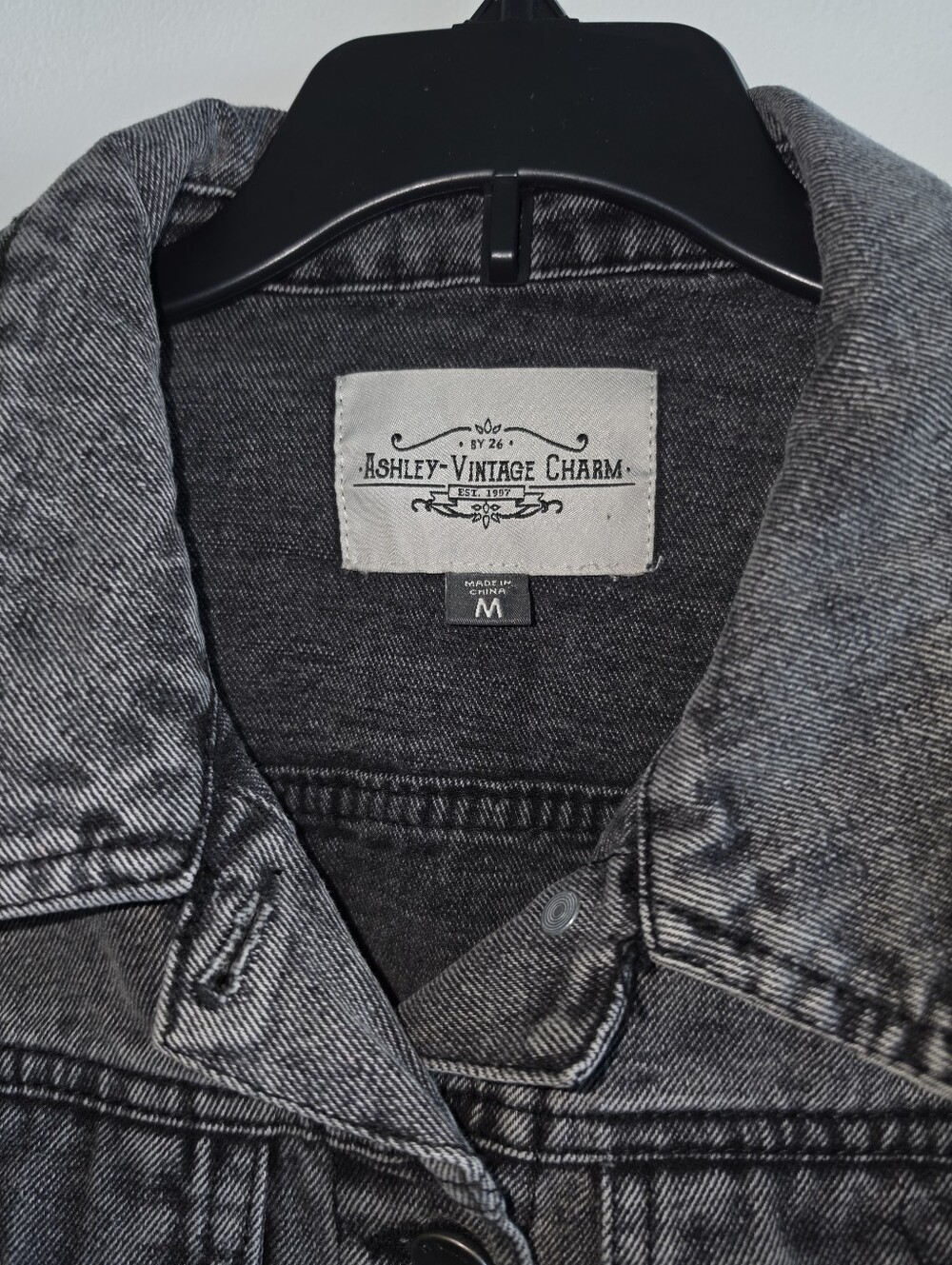 Vintage Women's Washed Black Denim Jacket with Button Front